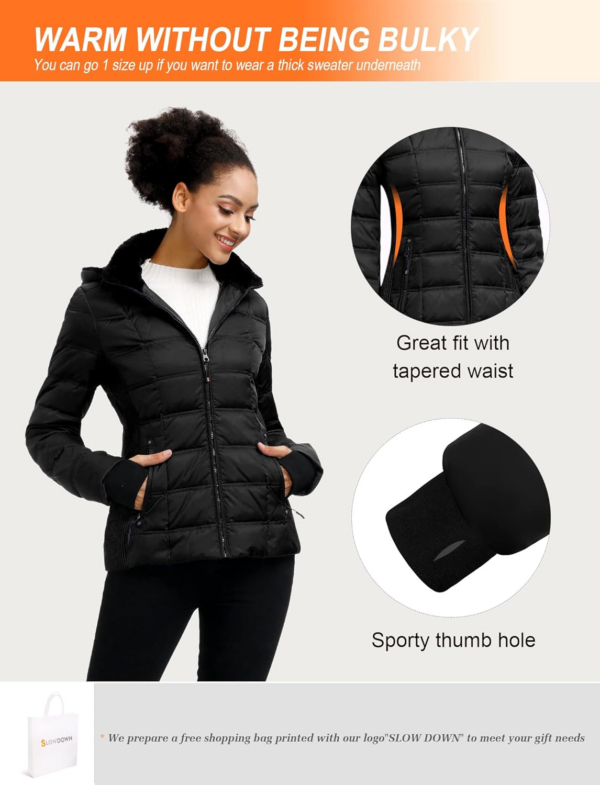 Women down Puffer Jacket with Hood Hooded Winter down Puffer Coat for Women with Faux-Fur Hood & Collar - Image 6