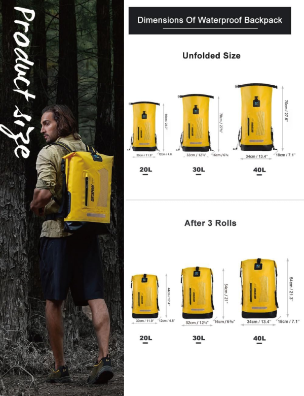 Waterproof Backpack Dry Bag 20L/30L/40L, Floating Dry Backpack Waterproof for Men, Dry Sack Waterproof Bag for Kayak - Image 4