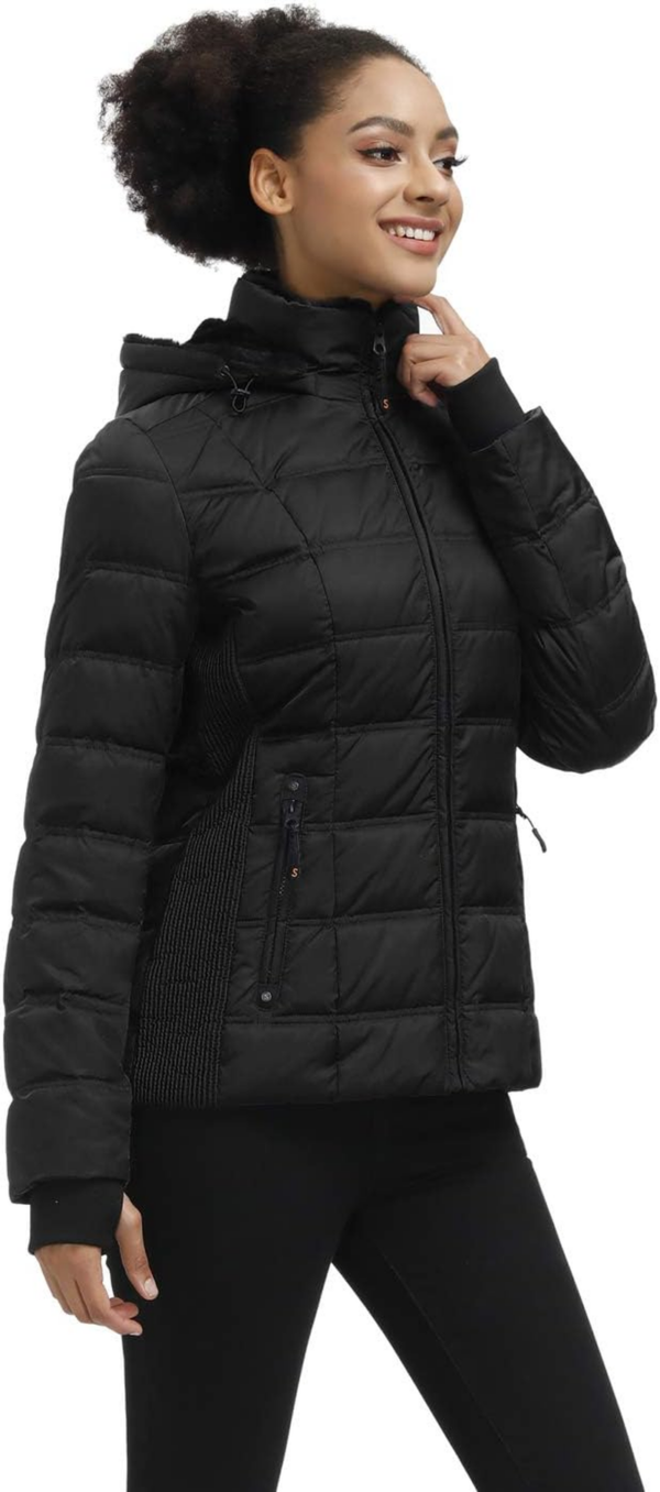 Women down Puffer Jacket with Hood Hooded Winter down Puffer Coat for Women with Faux-Fur Hood & Collar - Image 3