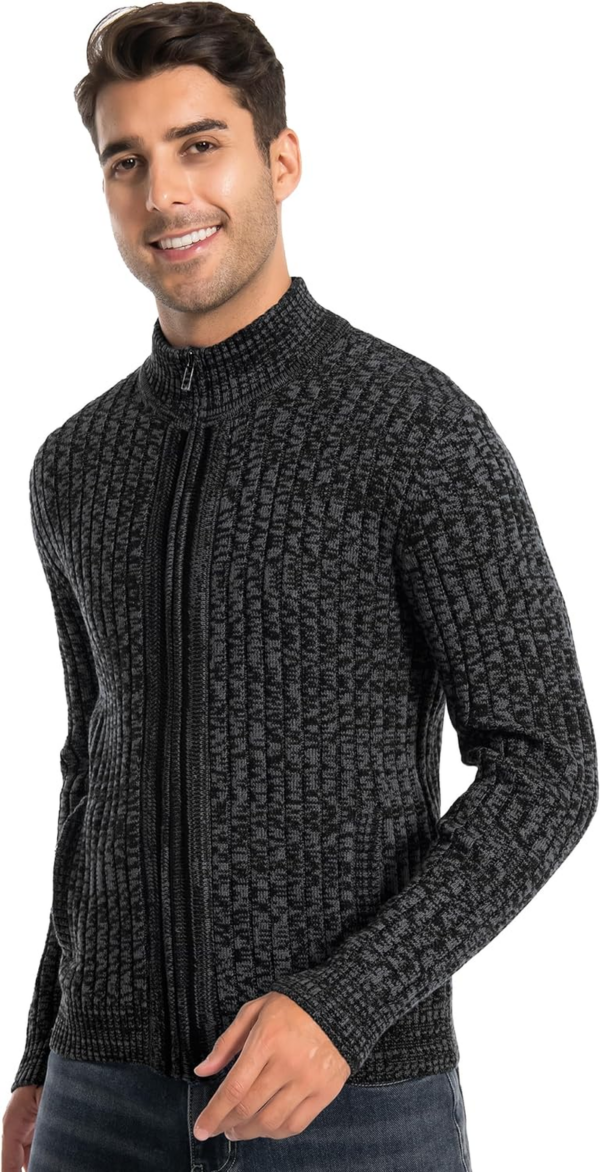 Men'S Cardigan Sweaters Full Zip up Stand Collar Slim Fit Casual Knitted Sweater with 2 Front Pockets - Image 3