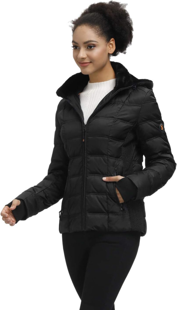 Women down Puffer Jacket with Hood Hooded Winter down Puffer Coat for Women with Faux-Fur Hood & Collar - Image 2