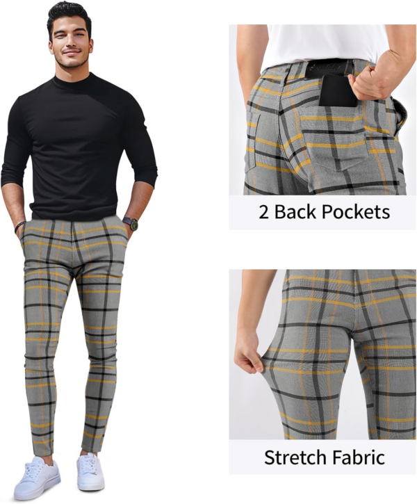 Mens Plaid Dress Pants Stretch Chino Pants Men Slim Fit - Image 3