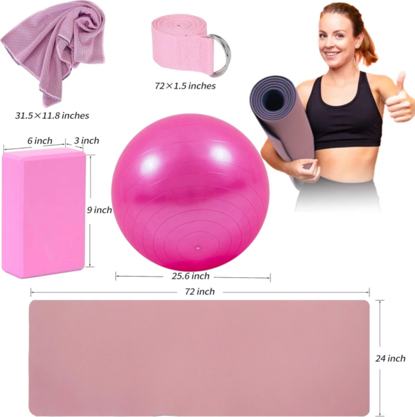 Yoga Beginners Kit Yoga Blocks 2 Pack Yoga Strap Yoga Ball Yoga Mat with Carrying Strap Net Bag Sports Cooling Towel,Yoga Mat Kits and Sets for Beginners 11-Piece Yoga Starter Kit for Women - Image 6