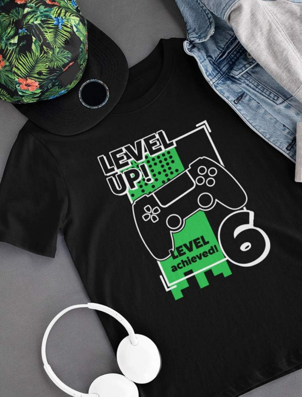 Gamer Birthday Shirt Level up Video Game 6Th Birthday Youth Kids T-Shirt - Image 4