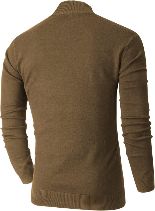 Mens Slim Fit Quarter Zip Mock Neck Polo Sweater Casual Long Sleeve Sweater and Turtleneck Pullover - Image 2