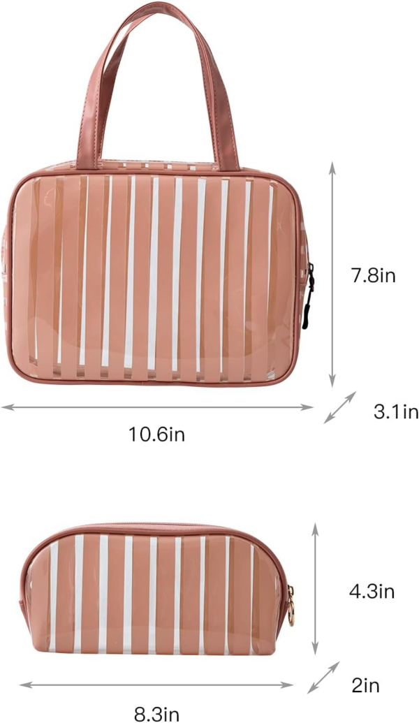 Clear Toiletry Bag Handle Travel Makeup Organizer Bag，Thick PVC Zippered Carry Pouch Waterproof Wash Bag Shoulder Bag Beach Bag (Pink) - Image 5