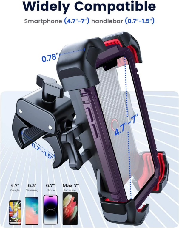 Motorcycle Phone Mount Bike Phone Holder, Auto Lock Adjustable Handlebar Phone Holder Mount for 4.7"-7" Cell Phones - Image 8