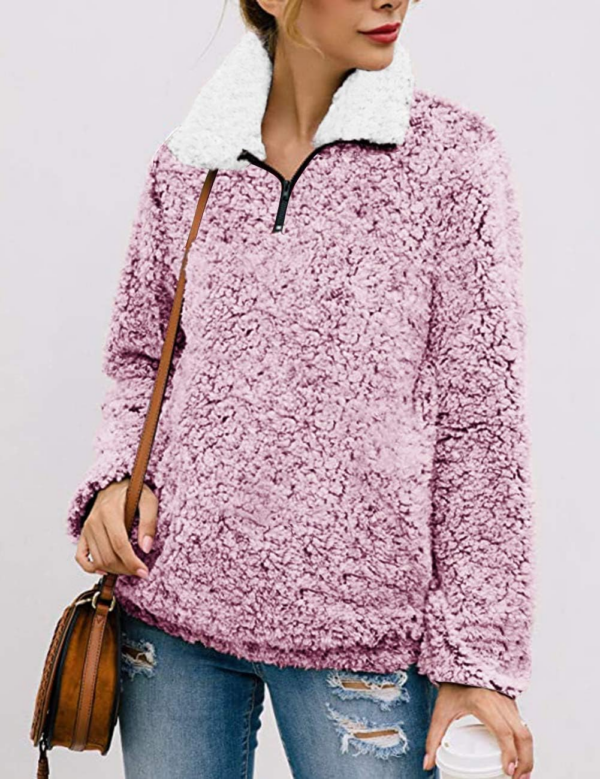 Women'S Long Sleeve 1/4 Zipper Pullover Sherpa - Image 3