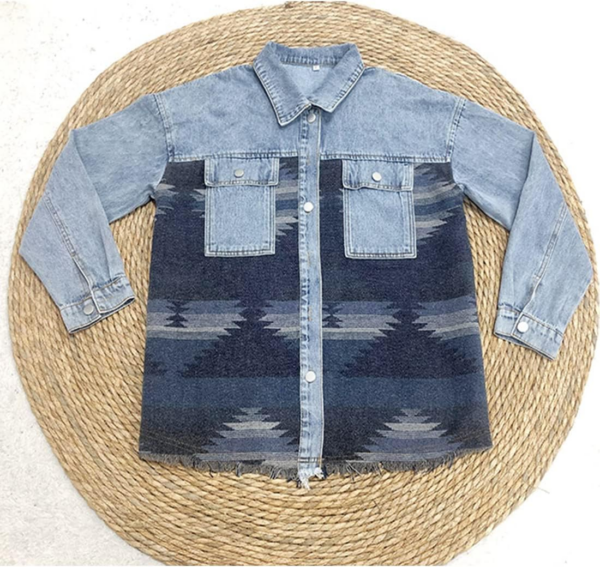 Women'S Women'S Aztec Denim Shirt Jacket - Image 4