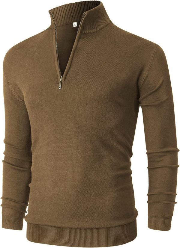 Mens Slim Fit Quarter Zip Mock Neck Polo Sweater Casual Long Sleeve Sweater and Turtleneck Pullover