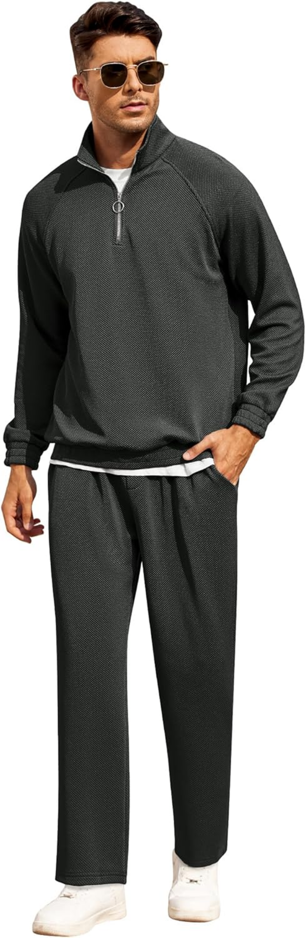 Men'S Tracksuit 2 Piece Waffle Hoodie Sweatsuits - Image 3