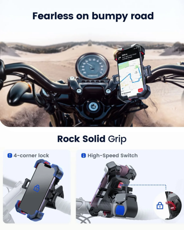 Motorcycle Phone Mount Bike Phone Holder, Auto Lock Adjustable Handlebar Phone Holder Mount for 4.7"-7" Cell Phones - Image 9