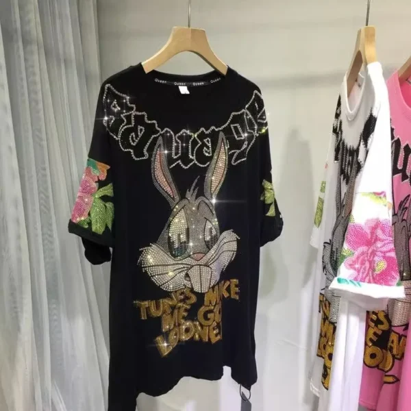 Fashion Printed T Shirts for Women Clothes Casual Flowers Cartoon Diamonds Female